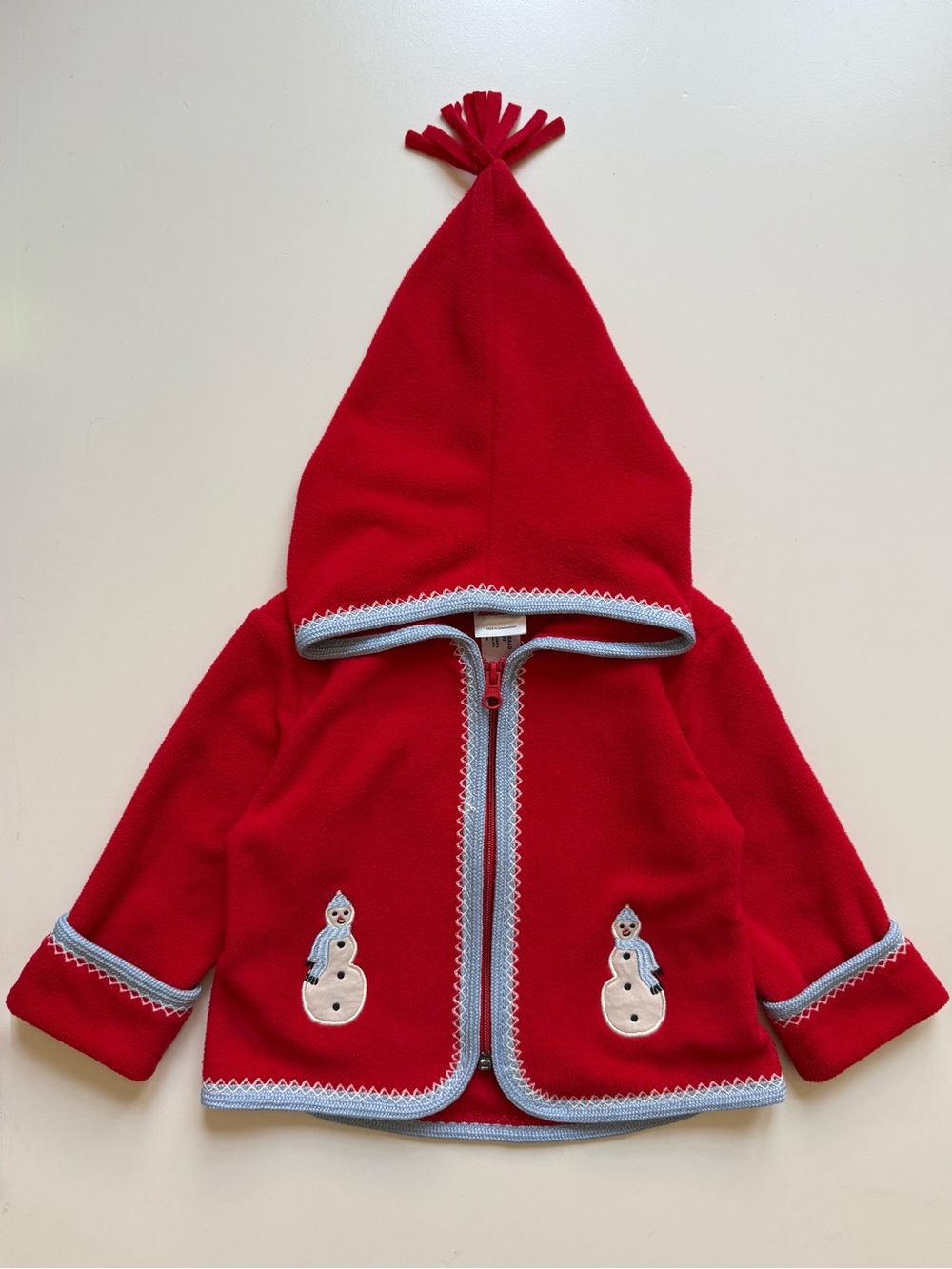 Hanna Andersson Unisex Baby Red Fleece Jacket with Snowman Accents - Size 18-24M